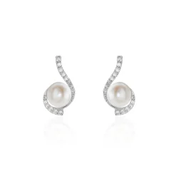 Histoire d'Or Boucles D'oreilles Puces Cassiopea Or Blanc Oxyde Et Perle De Culture* Boucles D'Oreilles|Clous D'Oreilles