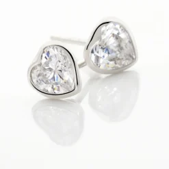 Histoire d'Or Boucles D'oreilles Puces Coeur Serti Clos Or Blanc Oxyde De Zirconium* Boucles D'Oreilles|Clous D'Oreilles