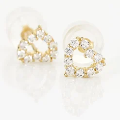 Discount Histoire d'Or Boucles D'oreilles Puces Coeur Ajoure Or Jaune Oxyde De Zirconium