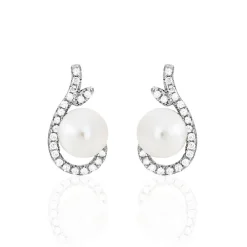 Sale Histoire d'Or Boucles D'oreilles Puces Cyrana Argent Blanc Perle De Culture Et Oxyde