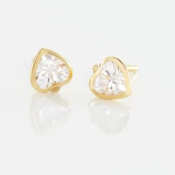 New Histoire d'Or Boucles D'oreilles Puces Daria Coeur Plein Or Jaune Oxyde De Zirconium