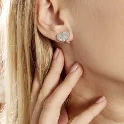 New Histoire d'Or Boucles D'oreilles Puces Darwin Argent Blanc Oxyde