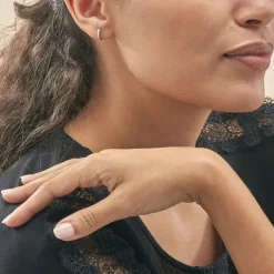 Clearance Histoire d'Or Boucles D'oreilles Puces Demi Lune Or Blanc Diamant