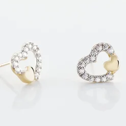 New Histoire d'Or Boucles D'oreilles Puces Daria Double Coeurs Or Jaune Oxyde