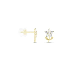 Discount Histoire d'Or Boucles D'oreilles Puces Eleanor Fleur Or Jaune Oxyde De Zirconium