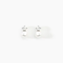 Histoire d'Or Boucles D'oreilles Puces Eolande Or Blanc Perle De Culture Et Oxyde* Boucles D'Oreilles|Clous D'Oreilles
