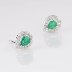 Best Histoire d'Or Boucles D'oreilles Puces Elheme Et Diamant or blanc emeraude