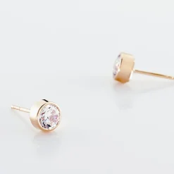 Histoire d'Or Boucles D'oreilles Puces Elda Serti Clos Or Rose Oxyde De Zirconium* Boucles D'Oreilles|Clous D'Oreilles