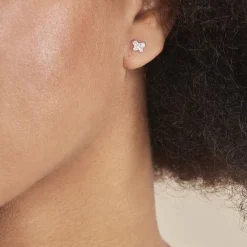 Histoire d'Or Boucles D'oreilles Puces Evaelle Papillon 0 Or Rose Strass