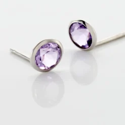 Outlet Histoire d'Or Boucles D'oreilles Puces Edy Serti Clos Or Blanc Amethyste or blanc amethyste violette