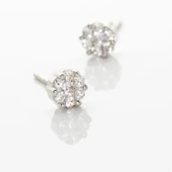 Online Histoire d'Or Boucles D'oreilles Puces Eleanor Fleur Or Blanc Oxyde De Zirconium