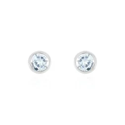 New Histoire d'Or Boucles D'oreilles Puces Edy Serti Clos Or Blanc Topaze