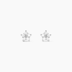 New Histoire d'Or Boucles D'oreilles Puces Elais Etoile Or Blanc Oxyde De Zirconium