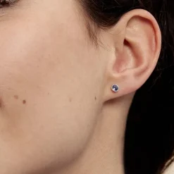 Histoire d'Or Boucles D'oreilles Puces Edy Serti Clos Or Blanc Saphir* Boucles D'Oreilles|Clous D'Oreilles