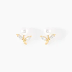 Hot Histoire d'Or Boucles D'oreilles Puces Frigga Or Jaune Perle De Culture Et Oxyde