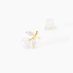 Hot Histoire d'Or Boucles D'oreilles Puces Frigga Or Jaune Perle De Culture Et Oxyde
