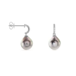 Discount Histoire d'Or Boucles D'oreilles Puces Gatiene Or Blanc Perle De Culture Et Diamant