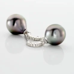 Discount Histoire d'Or Boucles D'oreilles Puces Gatiene Or Blanc Perle De Culture Et Diamant