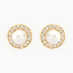 Histoire d'Or Boucles D'oreilles Puces Grizel Or Jaune Perle De Culture Et Oxyde* Boucles D'Oreilles|Clous D'Oreilles