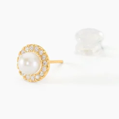 Histoire d'Or Boucles D'oreilles Puces Grizel Or Jaune Perle De Culture Et Oxyde* Boucles D'Oreilles|Clous D'Oreilles