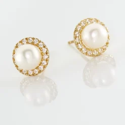 Histoire d'Or Boucles D'oreilles Puces Grizel Or Jaune Perle De Culture Et Oxyde* Boucles D'Oreilles|Clous D'Oreilles