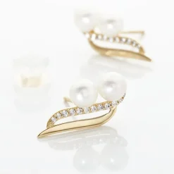 Hot Histoire d'Or Boucles D'oreilles Puces Loeva Or Jaune Perle De Culture Et Oxyde