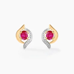 Histoire d'Or Boucles D'oreilles Puces Lydia Or Bicolore Rubis* Boucles D'Oreilles|Clous D'Oreilles