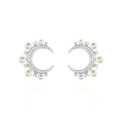 Online LAETIZIA Boucles D'oreilles Puces Moon Argent Perle D'imitation Et Oxyde