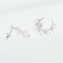 Online LAETIZIA Boucles D'oreilles Puces Moon Argent Perle D'imitation Et Oxyde