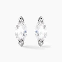 Clearance Histoire d'Or Boucles D'oreilles Puces Navette De Zirconium argent blanc oxyde