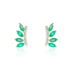 Histoire d'Or Boucles D'oreilles Puces Navette Or Jaune Emeraude Diamant* Boucles D'Oreilles|Clous D'Oreilles