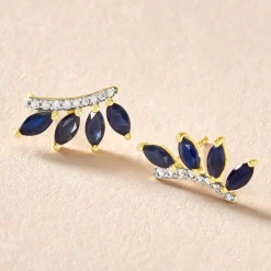 Hot Histoire d'Or Boucles D'oreilles Puces Navette Diamant or jaune saphir