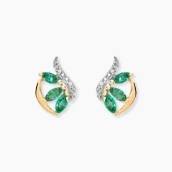 Histoire d'Or Boucles D'oreilles Puces Or Bicolore Petale Emeraude Diamant* Boucles D'Oreilles|Clous D'Oreilles