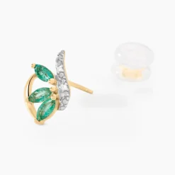 Histoire d'Or Boucles D'oreilles Puces Or Bicolore Petale Emeraude Diamant* Boucles D'Oreilles|Clous D'Oreilles