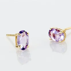 Histoire d'Or Boucles D'oreilles Puces Ovale Serti Griffe Or Jaune Amethyste or jaune amethyste violette