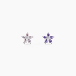 Sale Histoire d'Or Boucles D'oreilles Puces Purple Bloom Argent Blanc Oxyde De Zirconium