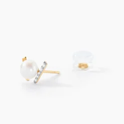 Histoire d'Or Boucles D'oreilles Puces Pearly Or Jaune Perle De Culture Oxyde* Boucles D'Oreilles|Clous D'Oreilles