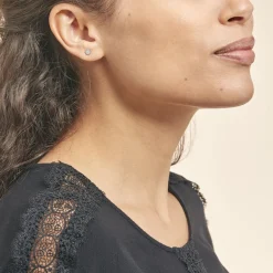 Outlet Histoire d'Or Boucles D'oreilles Puces Pastille Serti Clos Or Blanc Oxyde