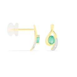 Histoire d'Or Boucles D'oreilles Puces Sagesse Or Jaune Emeraude Et Diamant* Boucles D'Oreilles|Clous D'Oreilles