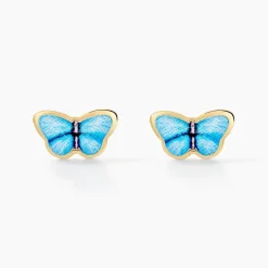 Outlet Histoire d'Or Boucles D'oreilles Puces Sulivia Papillon Or Jaune or jaune smalto bleu