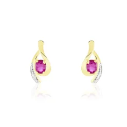 Sale Histoire d'Or Boucles D'oreilles Puces Sagesse Or Jaune Rubis Et Diamant