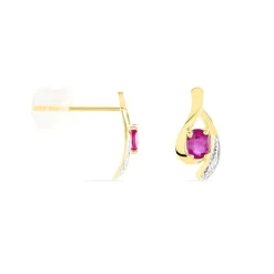 Sale Histoire d'Or Boucles D'oreilles Puces Sagesse Or Jaune Rubis Et Diamant
