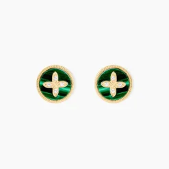 Discount Histoire d'Or Boucles D'Oreilles Puces Talisman Or Jaune Malachite Diamant
