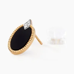 Best Histoire d'Or Boucles D'oreilles Puces Tahina Or Jaune Onyx Diamant or jaune onyx noir