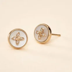 Discount Histoire d'Or Boucles D'oreilles Puces Talisman Or Jaune Nacre Diamant or jaune nacre blanche