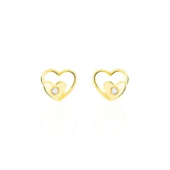 Sale Histoire d'Or Boucles D'oreilles Puces Terentille Coeur Or Jaune Oxyde De Zirconium