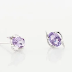 Histoire d'Or Boucles D'oreilles Puces Vrille Ovale Or Blanc Amethyste* Boucles D'Oreilles|Clous D'Oreilles