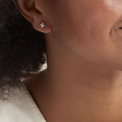 Histoire d'Or Boucles D'oreilles Puces Winter Flower Or Blanc Oxyde De Zirconium