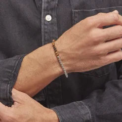 Sale Histoire d'Or Bracelet Acier Blanc Christiano 艙il De Tigre Onyx