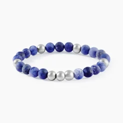 New Histoire d'Or Bracelet Adonis Acier Blanc Pierre De Synthese acier blanc pierre bleue
